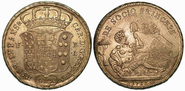 NAPOLI. CARLO DI BORBONE, 1734-1759. Piastra da 120 Grana 1735.  - Asta Numismatica | Rinascimento - Associazione Nazionale - Case d'Asta italiane