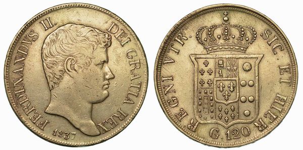 NAPOLI. FERDINANDO II DI BORBONE, 1830-1859. Piastra da 120 Grana 1837.  - Asta Numismatica | Rinascimento - Associazione Nazionale - Case d'Asta italiane