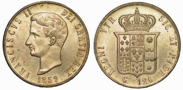 NAPOLI. FRANCESCO II DI BORBONE, 1859-1860. Piastra da 120 Grana 1859.  - Asta Numismatica | Rinascimento - Associazione Nazionale - Case d'Asta italiane