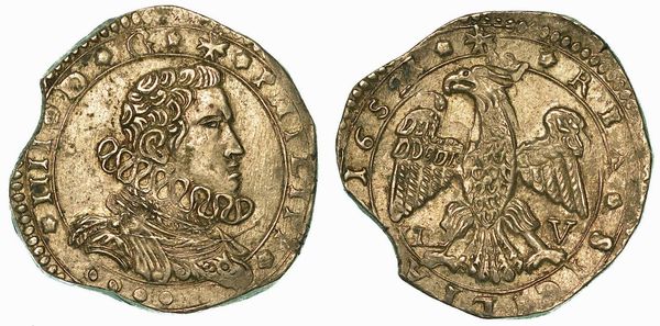 SICILIA. FILIPPO IV D'ASBURGO, 1621-1665. 4 Tar 1652. Messina.  - Asta Numismatica | Rinascimento - Associazione Nazionale - Case d'Asta italiane