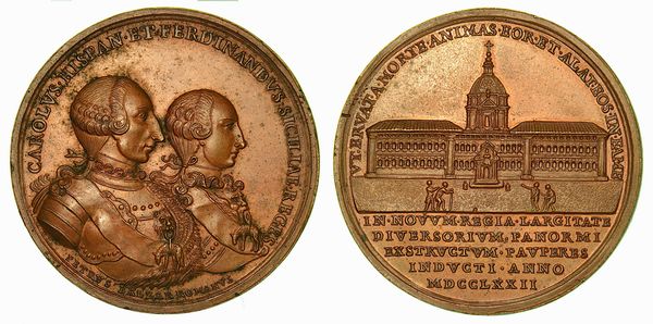 PALERMO. FERDINANDO III DI BORBONE, 1759-1816. Medaglia in bronzo 1772. Costruzione dellAlbergo dei Poveri a Palermo.  - Asta Numismatica | Rinascimento - Associazione Nazionale - Case d'Asta italiane