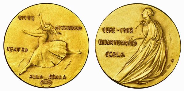 MILANO. BICENTENARIO DEL TEATRO DELLA SCALA. Dittico in oro e argento 1978.  - Asta Numismatica | Rinascimento - Associazione Nazionale - Case d'Asta italiane