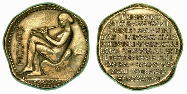 RIAPERTURA DEL TEATRO DELL'OPERA ROMA. Medaglia in bronzo argentato 1928.  - Asta Numismatica | Rinascimento - Associazione Nazionale - Case d'Asta italiane