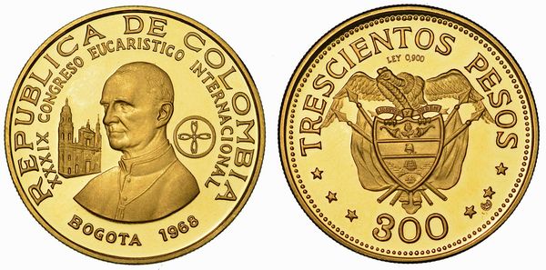 COLOMBIA. REPUBLICA. 300 Pesos 1968. Per il Congresso Eucaristico Internazionale di Bogot del 26 luglio 1968.  - Asta Numismatica | Rinascimento - Associazione Nazionale - Case d'Asta italiane