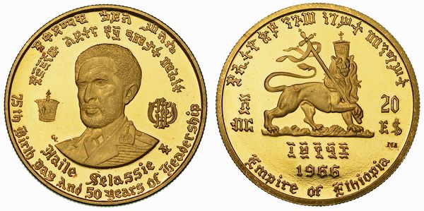 ETIOPIA. HAILE SELASSIE, 1941-1974. 20 Dollars 1966.  - Asta Numismatica | Rinascimento - Associazione Nazionale - Case d'Asta italiane