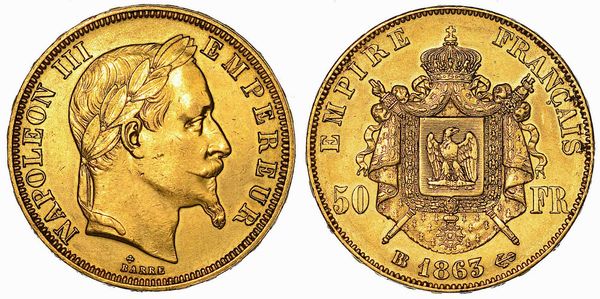 FRANCIA. NAPOLEON III, 1852-1870. 50 Francs 1863. Strasburgo.  - Asta Numismatica | Rinascimento - Associazione Nazionale - Case d'Asta italiane