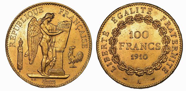 FRANCIA. TROISIEME REPUBLIQUE, 1871-1940. 100 Francs 1910. Parigi.  - Asta Numismatica | Rinascimento - Associazione Nazionale - Case d'Asta italiane