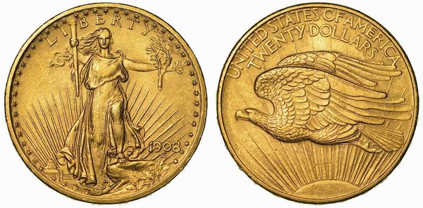USA. REPUBLIC. 20 Dollars 1908. Philadelphia.  - Asta Numismatica | Rinascimento - Associazione Nazionale - Case d'Asta italiane