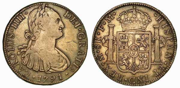 MESSICO. CARLOS IV, 1788-1808. 8 Reales 1791. Citt del Messico.  - Asta Numismatica | Rinascimento - Associazione Nazionale - Case d'Asta italiane