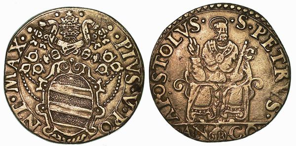 STATO PONTIFICIO. PIO V (ANTONIO GHISLIERI), 1566-1572. Testone. Ancona.  - Asta Numismatica | Rinascimento - Associazione Nazionale - Case d'Asta italiane