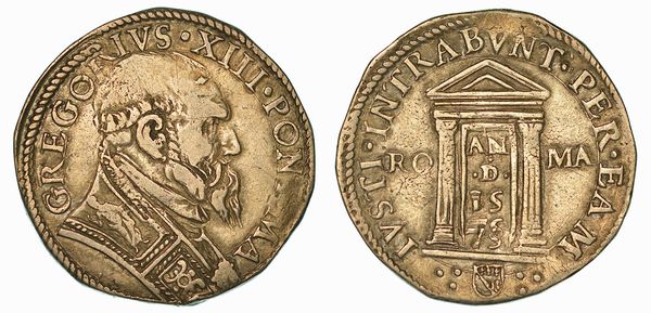 GREGORIO XIII (UGO BONCOMPAGNI), 1572-1585. Testone 1575. Anno Santo.  - Asta Numismatica | Rinascimento - Associazione Nazionale - Case d'Asta italiane