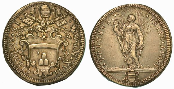 CLEMENTE XI (GIANFRANCESCO ALBANI), 1700-1721. Testone A. XVII.  - Asta Numismatica | Rinascimento - Associazione Nazionale - Case d'Asta italiane