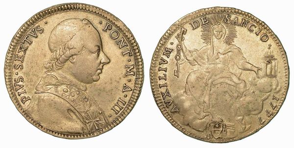 PIO VI (GIOVANNI ANGELO BRASCHI DI CESENA), 1775-1799. Mezzo Scudo 1777/A. III. Roma.  - Asta Numismatica | Rinascimento - Associazione Nazionale - Case d'Asta italiane