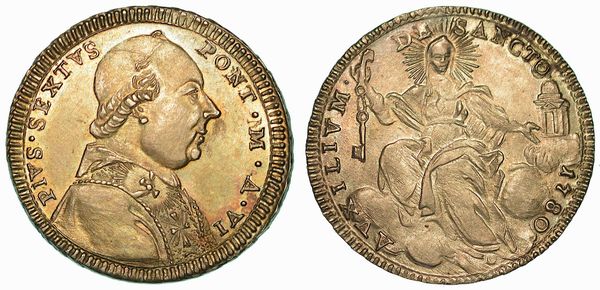 PIO VI (GIOVANNI ANGELLO BRASCHI), 1775-1799. Doppio Giulio 1780/A.VI. Roma.  - Asta Numismatica | Rinascimento - Associazione Nazionale - Case d'Asta italiane