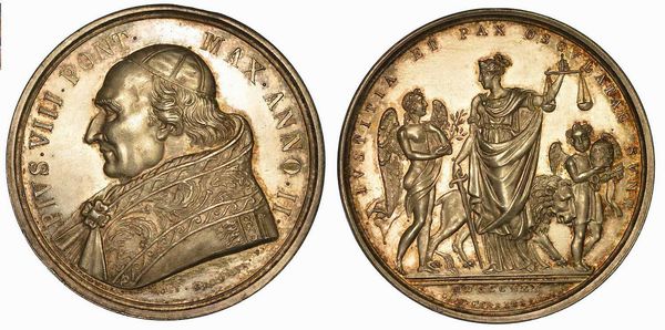 PIO VIII (FRANCESCO SAVERIO CASTIGLIONI), 1829-1830. Medaglia in argento 1830/A. II.  - Asta Numismatica | Rinascimento - Associazione Nazionale - Case d'Asta italiane