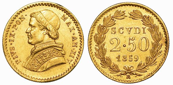 PIO IX (GIOVANNI MARIA MASTAI FERRETTI), 1846-1878. 2,50 Scudi 1859/A. XIV. Roma.  - Asta Numismatica | Rinascimento - Associazione Nazionale - Case d'Asta italiane