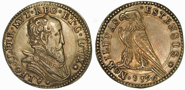 FERRARA. ALFONSO II D'ESTE, 1559-1597. Testone 1596.  - Asta Numismatica | Rinascimento - Associazione Nazionale - Case d'Asta italiane