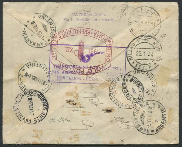 1934, Regno d'Italia, Primo Volo Postale diretto  Roma  Buenos Ayres  - Asta Storia Postale e Filatelia - Associazione Nazionale - Case d'Asta italiane