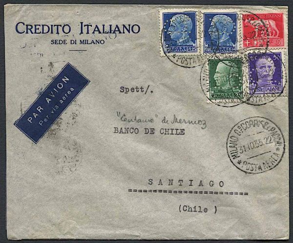 1935, Servizio Aereo FranciaCile, busta da Milano per Santiago del Cile  - Asta Storia Postale e Filatelia - Associazione Nazionale - Case d'Asta italiane