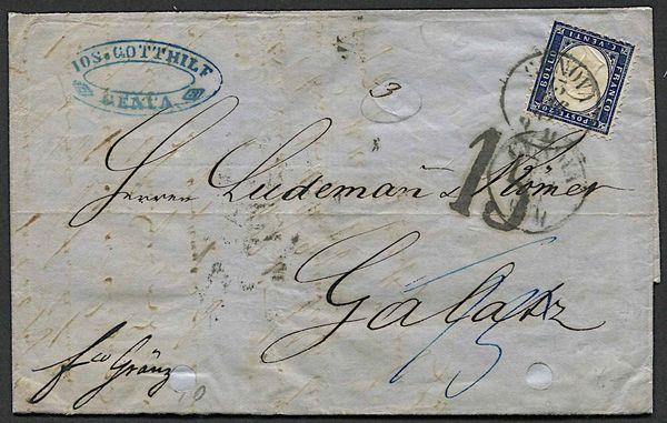 1862, Levante austriaco, lettera da Genova per Galatz (Romania) del 13 marzo 1862  - Asta Storia Postale e Filatelia - Associazione Nazionale - Case d'Asta italiane