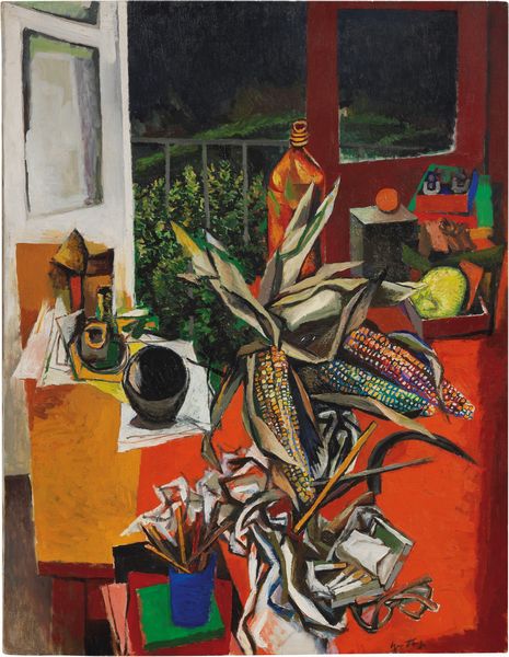 Renato Guttuso : Pannocchie, oggetti sul tavolo e finestra  - Asta Dipinti, Disegni, Sculture e Grafica - Associazione Nazionale - Case d'Asta italiane