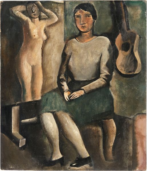 Mario Sironi : Figura femminile seduta, chitarra e dipinto (nudo) su cavalletto  - Asta Dipinti, Disegni, Sculture e Grafica - Associazione Nazionale - Case d'Asta italiane