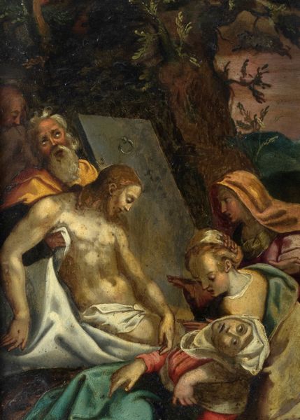 Scuola emiliana, fine secolo XVI - inizi secolo XVII : Compianto su Cristo morto  - Asta Dipinti e Disegni Antichi - Associazione Nazionale - Case d'Asta italiane