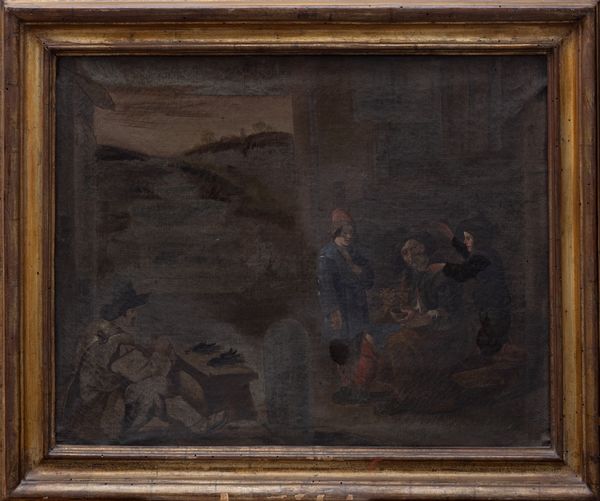 Attribuito a Johannes Lingelbach (Francoforte sul Meno 1622 – Amsterdam 1674) : Scena di genere con anziano che mangia la zuppa  - Asta Dipinti e Disegni Antichi - Associazione Nazionale - Case d'Asta italiane