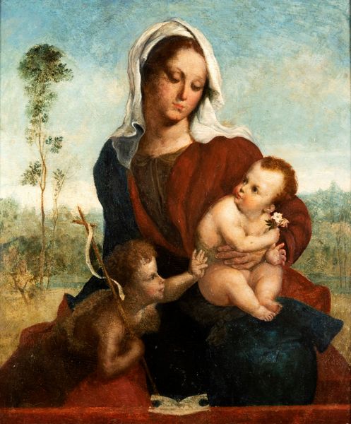 Scuola lombarda, secolo XVI e restauratore moderno : Madonna con Bambino e San Giovannino  - Asta Dipinti e Disegni Antichi - Associazione Nazionale - Case d'Asta italiane