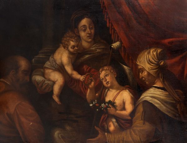 Scuola veneta, secolo XVII : Sacra Famiglia con San Giovannino e Santa Elisabetta  - Asta Dipinti e Disegni Antichi - Associazione Nazionale - Case d'Asta italiane