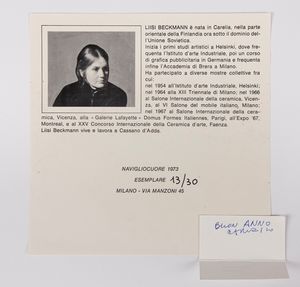 Liisi Beckmann : Navigliocuore  - Asta Grafica Internazionale e Multipli d'Autore - Associazione Nazionale - Case d'Asta italiane