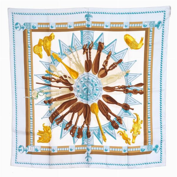 HERMES : HERMES FOULARD "CUILLERS D'AFRIQUE"  - Asta VINTAGE: BORSE E ACCESSORI DI HERMES, LOUIS VUITTON E ALTRE GRANDI MAISON - Associazione Nazionale - Case d'Asta italiane