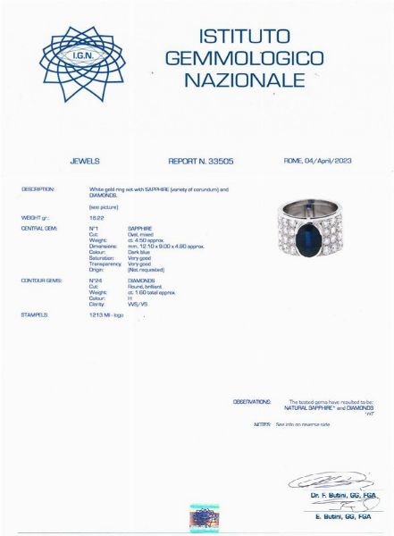 ANELLO A FASCIA CON ZAFFIRO E DIAMANTI  - Asta Gioielli  - Associazione Nazionale - Case d'Asta italiane