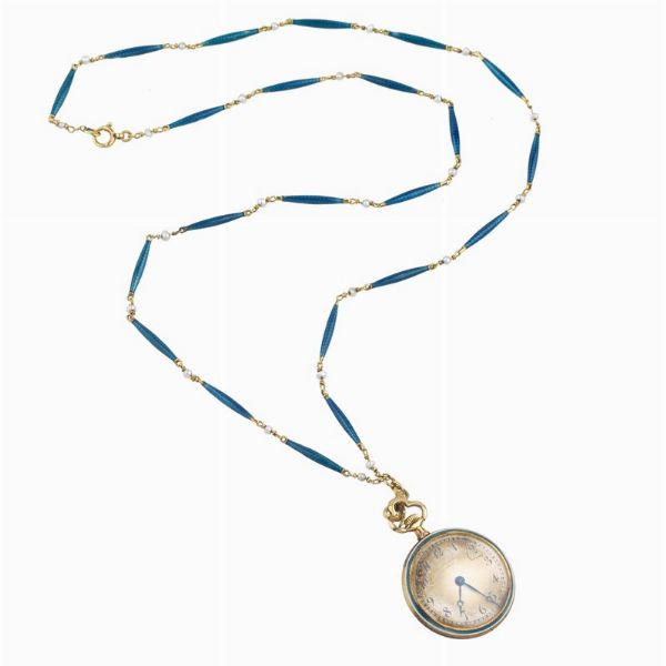 COLLANA CON PICCOLO OROLOGIO DA TASCA  - Asta Gioielli  - Associazione Nazionale - Case d'Asta italiane