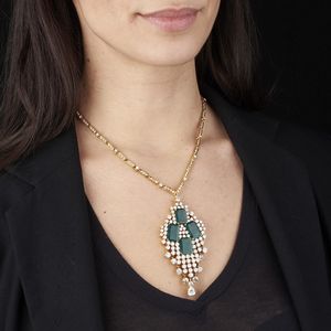 COLLANA CON SMERALDI SINTETICI E DIAMANTI  - Asta Gioielli  - Associazione Nazionale - Case d'Asta italiane