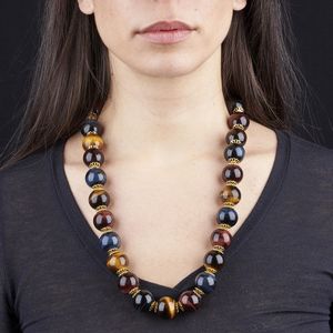 COLLANA CON SFERE IN OCCHIO DI TIGRE  - Asta Gioielli  - Associazione Nazionale - Case d'Asta italiane