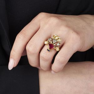 ANELLO A FORMA DI MAZZO DI FIORI CON PIETRE DI COLORE E DIAMANTI  - Asta Gioielli  - Associazione Nazionale - Case d'Asta italiane