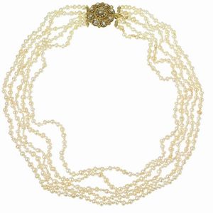 COLLANA DI PERLE CON ANELLO A CUPOLA  - Asta Gioielli  - Associazione Nazionale - Case d'Asta italiane