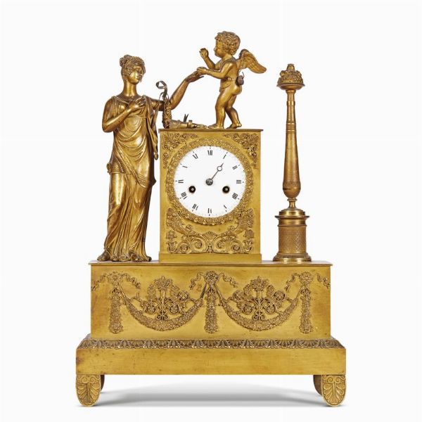 OROLOGIO DA CAMINO, FRANCIA, INIZIO SECOLO XIX  - Asta INTERNATIONAL FINE ART E UNA IMPORTANTE COLLEZIONE DI PENDOLE AU BON SAUVAGE - Associazione Nazionale - Case d'Asta italiane