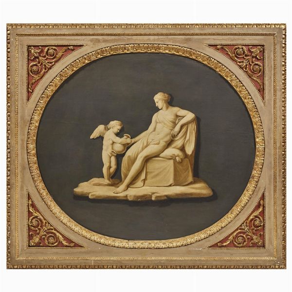 COPPIA DI PANNELLI EN GRISAILLE, ITALIA CENTRALE, SECOLO XIX  - Asta INTERNATIONAL FINE ART E UNA IMPORTANTE COLLEZIONE DI PENDOLE AU BON SAUVAGE - Associazione Nazionale - Case d'Asta italiane