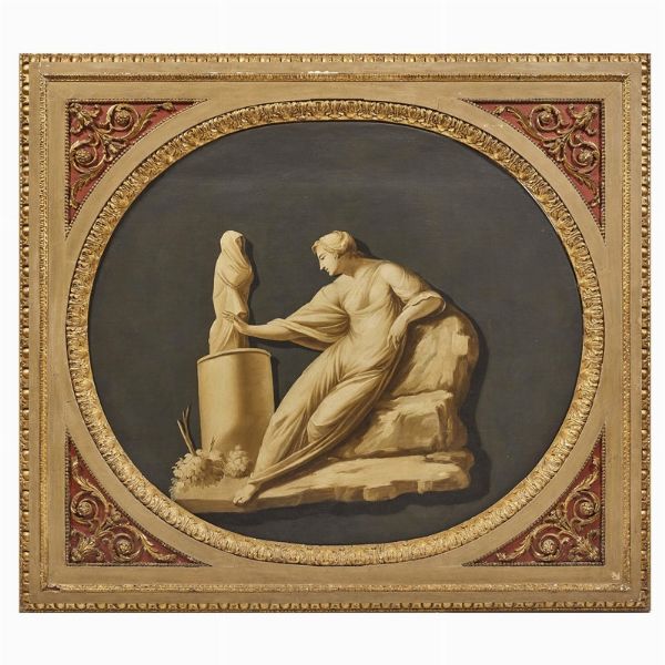 COPPIA DI PANNELLI EN GRISAILLE, ITALIA CENTRALE, SECOLO XIX  - Asta INTERNATIONAL FINE ART E UNA IMPORTANTE COLLEZIONE DI PENDOLE AU BON SAUVAGE - Associazione Nazionale - Case d'Asta italiane