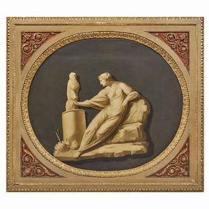 COPPIA DI PANNELLI EN GRISAILLE, ITALIA CENTRALE, SECOLO XIX  - Asta INTERNATIONAL FINE ART E UNA IMPORTANTE COLLEZIONE DI PENDOLE AU BON SAUVAGE - Associazione Nazionale - Case d'Asta italiane