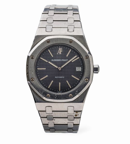 AUDEMARS PIGUET : Raro e attraente Royal Oak Jumbo D Series automatico in acciaio inossidabile con cassa ottagonale, quadrante blu Petit Tapisserie accompagnato da scatola originale e garanzia, appartenuto al pilota di F1 Gerard Bergher  - Asta Orologi da Polso e da Tasca - Associazione Nazionale - Case d'Asta italiane