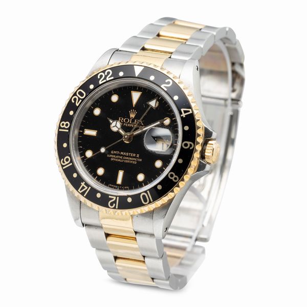 ROLEX : Sportivo GMT Master II ref 16713 acciaio e oro quadrante nero, doppia fuso orario, bracciale Oyster  - Asta Orologi da Polso e da Tasca - Associazione Nazionale - Case d'Asta italiane