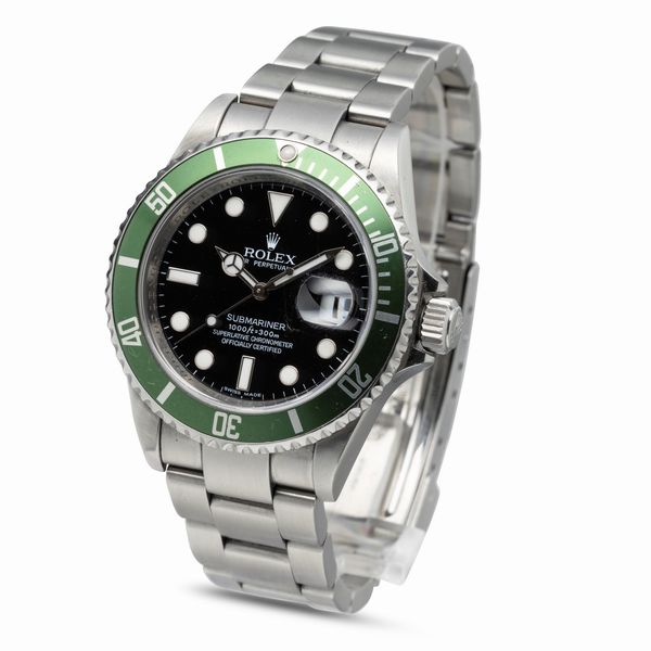 ROLEX : Iconico e sportivo Submariner 16610 LV del 50 anniversario, con ghiera girevole verde, in acciaio inossidabile con quadrante nero con indici luminescenti  - Asta Orologi da Polso e da Tasca - Associazione Nazionale - Case d'Asta italiane