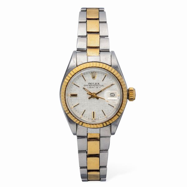 ROLEX : Elegante Lady Date ref 6917, acciaio e oro, ghiera zigrinata, quadrante effetto Lino, bracciale Oyster  - Asta Orologi da Polso e da Tasca - Associazione Nazionale - Case d'Asta italiane