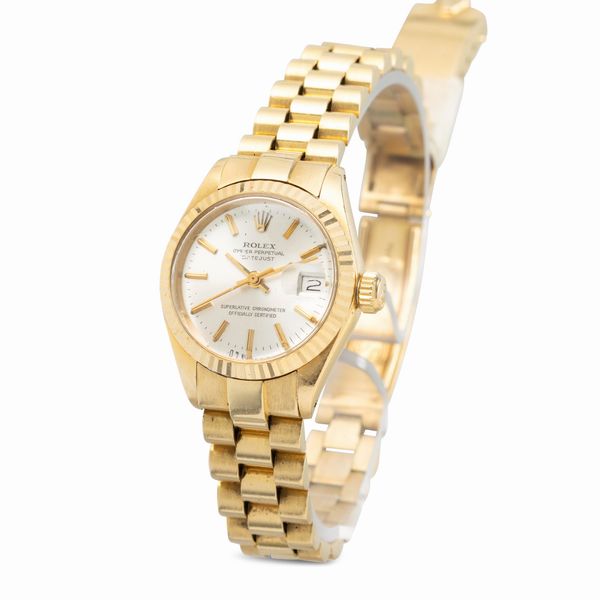 ROLEX : Elegante Datejust Lady ref 6917 in oro giallo 18k, quadrante Argent con ghiera zigrinata e bracciale Jubilee  - Asta Orologi da Polso e da Tasca - Associazione Nazionale - Case d'Asta italiane