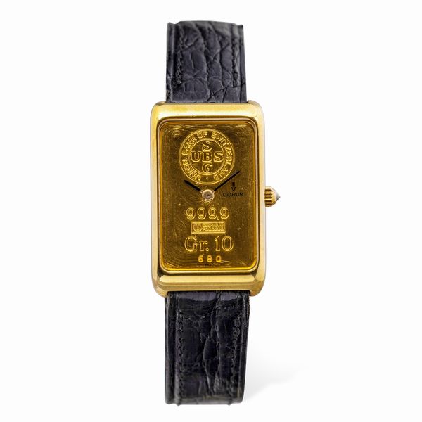 CORUM : Inusuale orologio Lingot, quadrante in oro giallo 999 di 10 grammi, carica manuale, con scatola e garanzia  - Asta Orologi da Polso e da Tasca - Associazione Nazionale - Case d'Asta italiane