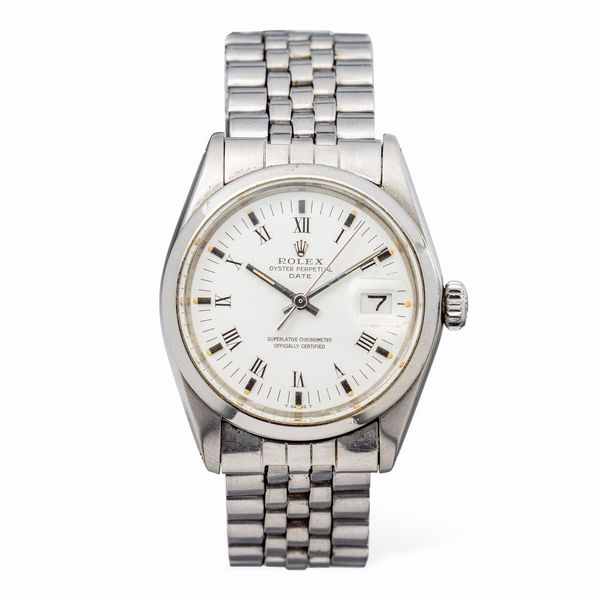 ROLEX : Elegante Oyster Perpetual Date ref 1500 in acciaio, movimento automatico, quadrante bianco con numeri Romani e bracciale Jubilee  - Asta Orologi da Polso e da Tasca - Associazione Nazionale - Case d'Asta italiane