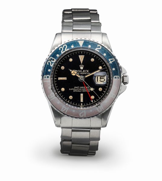 ROLEX : Gmt Master 1675 cornino gilt, Exclamation Point, ghiera pepsi sbiadita, garanzia e Cosc  - Asta Orologi da Polso e da Tasca - Associazione Nazionale - Case d'Asta italiane